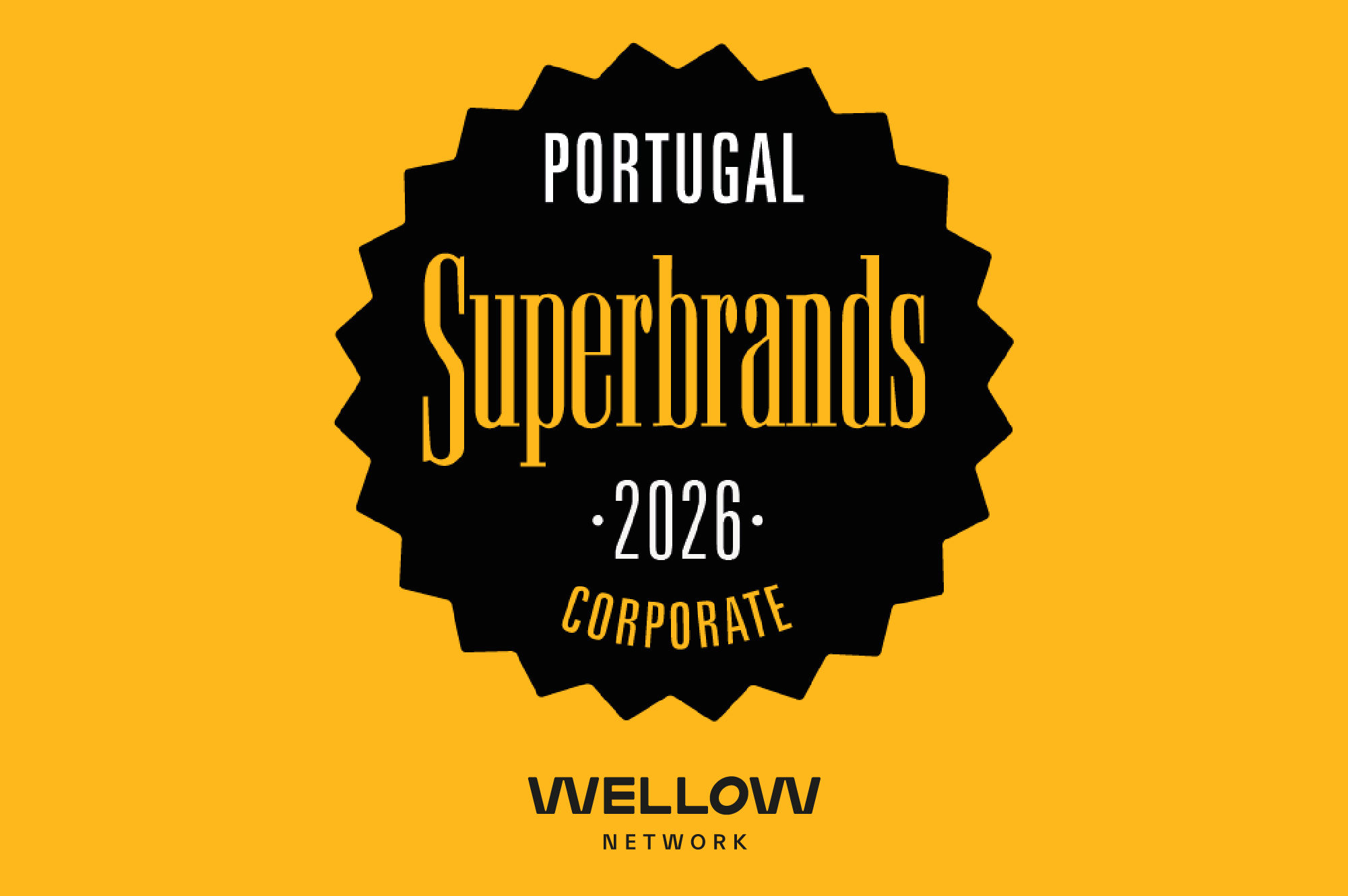 Orange background with a black starburst badge displaying 'PORTUGAL' at the top and 'Subbrands 2026' in gold, plus 'WELLOW NETWORK' text below.